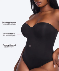 Adjustable Shoulder Straps Underwire Double-Layered Abdominal Control Thong Shapewear