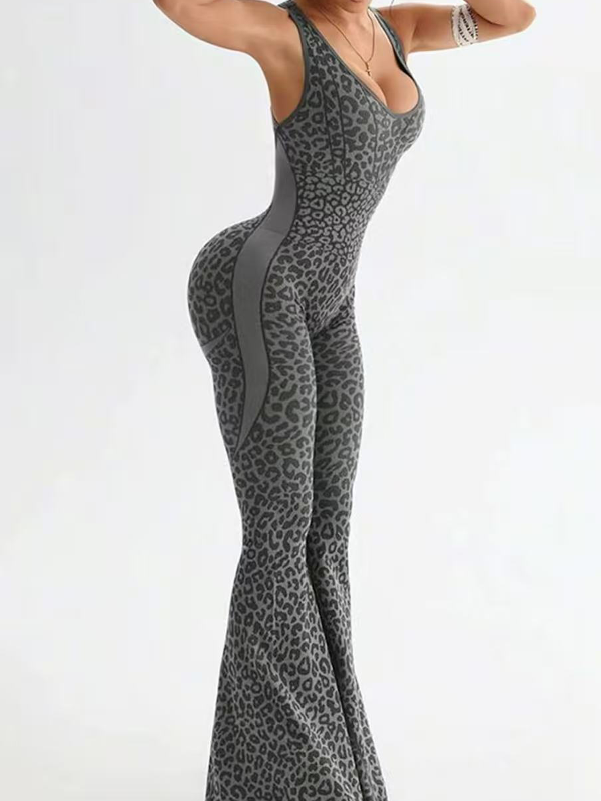 Leopard Print Flared Leggings Bodysuit