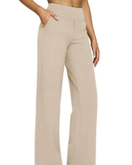 Casual High-Waisted Straight-Leg Yoga Pants with Loose Pockets