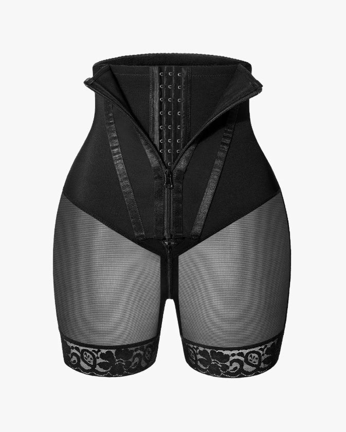 Double-Layer Tummy Control Lace Trim Mesh Shaping Shorts