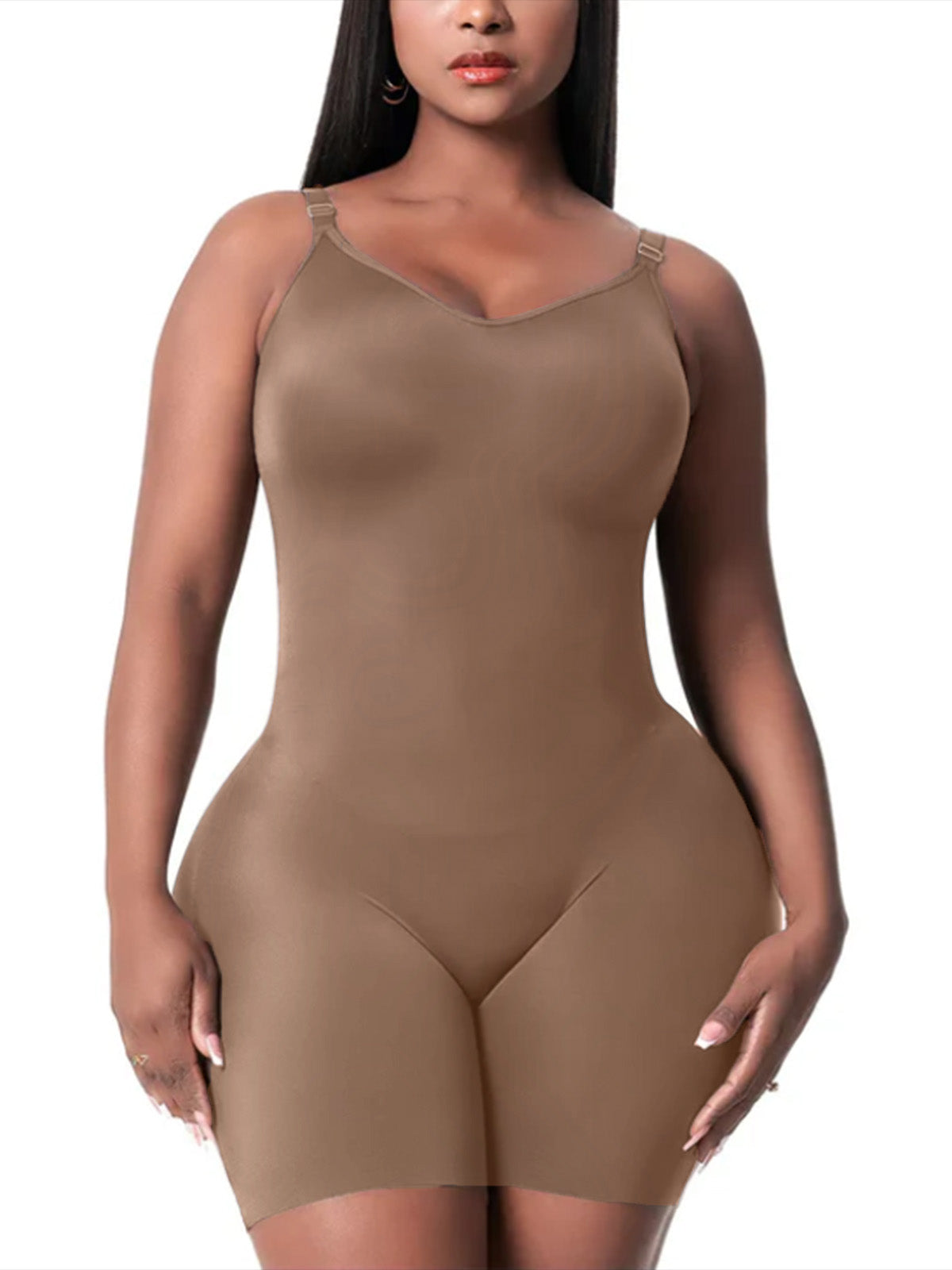 Daily Use Comfy Tummy Control Shapewear Bodysuit Mid Thigh With Built-In Bra