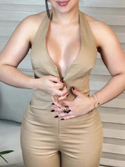 Sleeveless V-Neck Slimming Jumpsuit