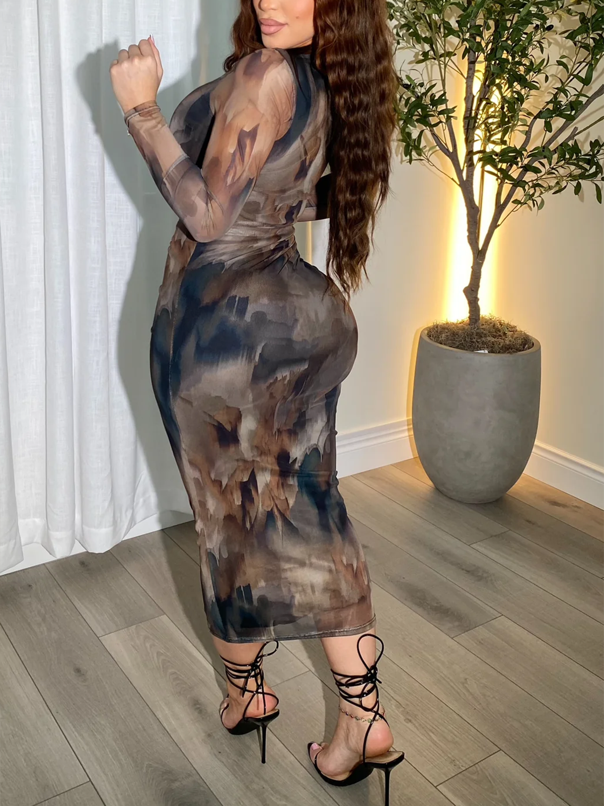 Elegant Long Sleeved Mesh Dress