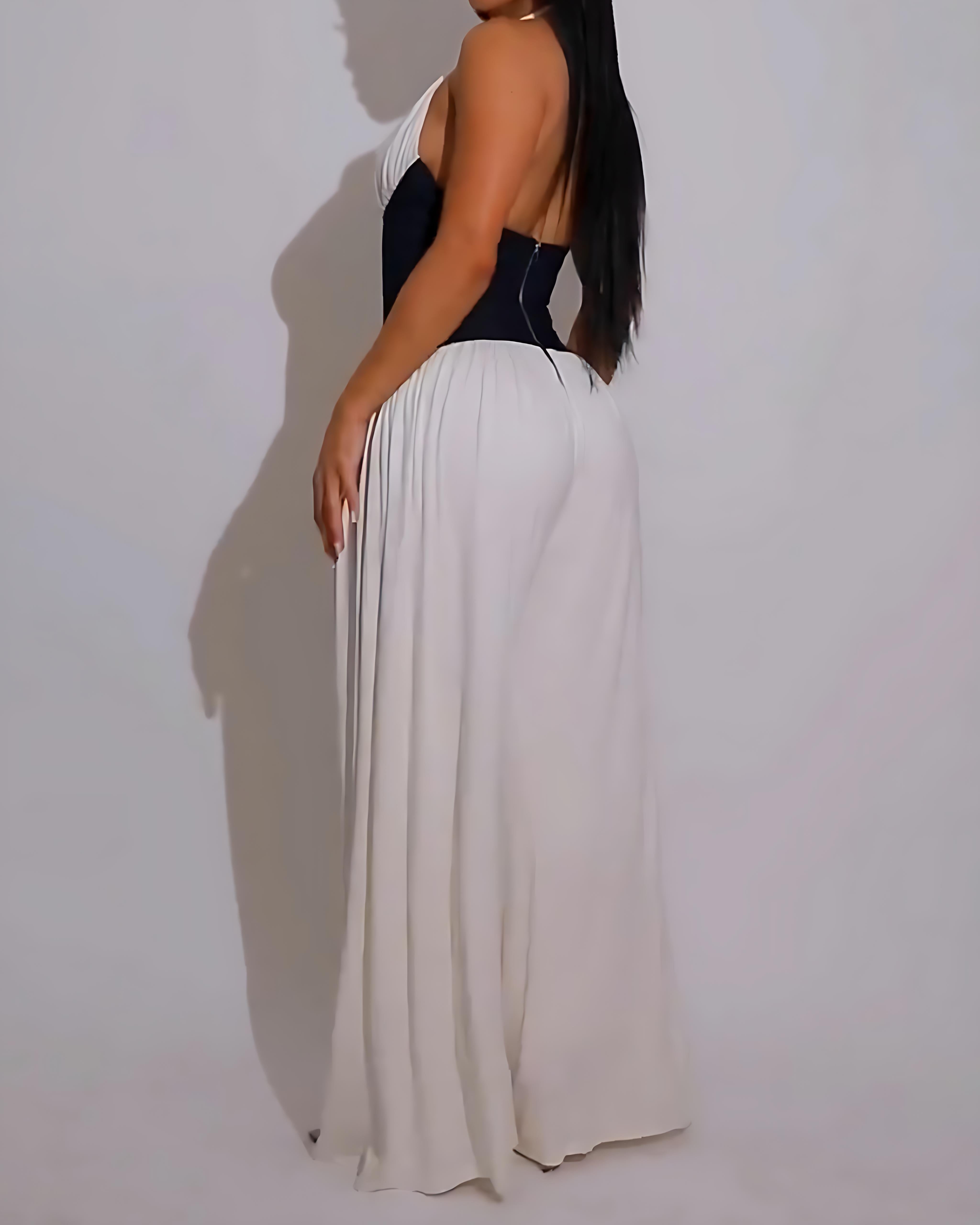 Fashion Halter Neck Waist Wide Leg Jumpsuit