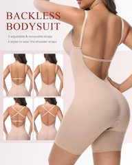 Strapless Deep U-Neck Bodysuit With Tummy Control And Built-In Bra Low Back Shapewear