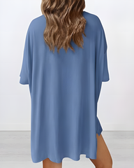 Summer Casual Two-Piece Lounge Set Oversized Split Hem Shirt