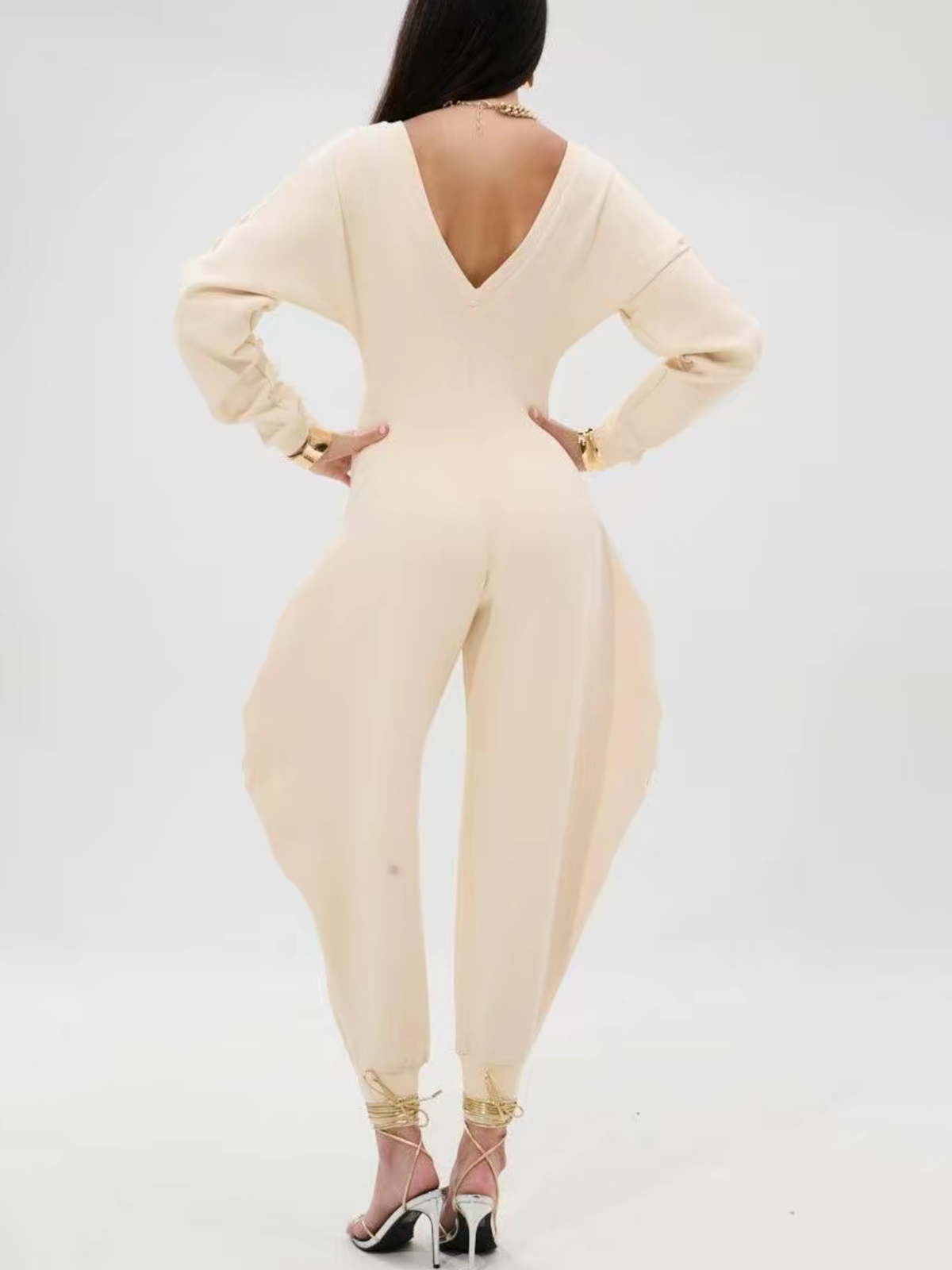 V-Neck Slim Long-Sleeved Jumpsuit