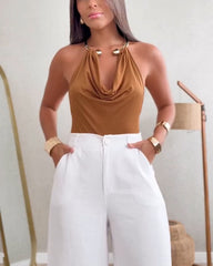 Metal Choker Backless Bodysuit