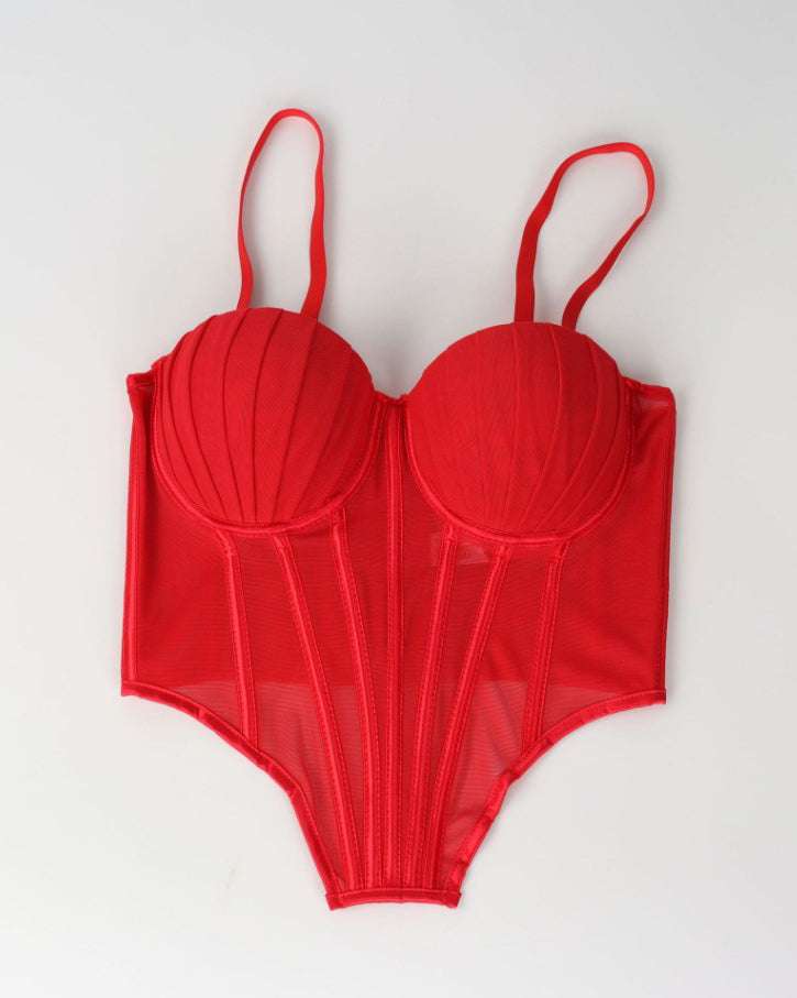 Sheer Mesh Suspender Corset Top