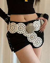 New retro tribal-style metal carved disc hollow patchwork belt