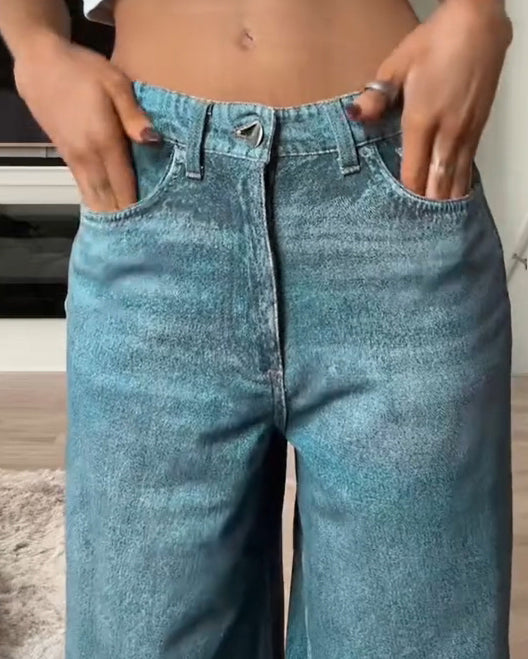High Waisted Trendy Straight Leg Sweatpant Jeans