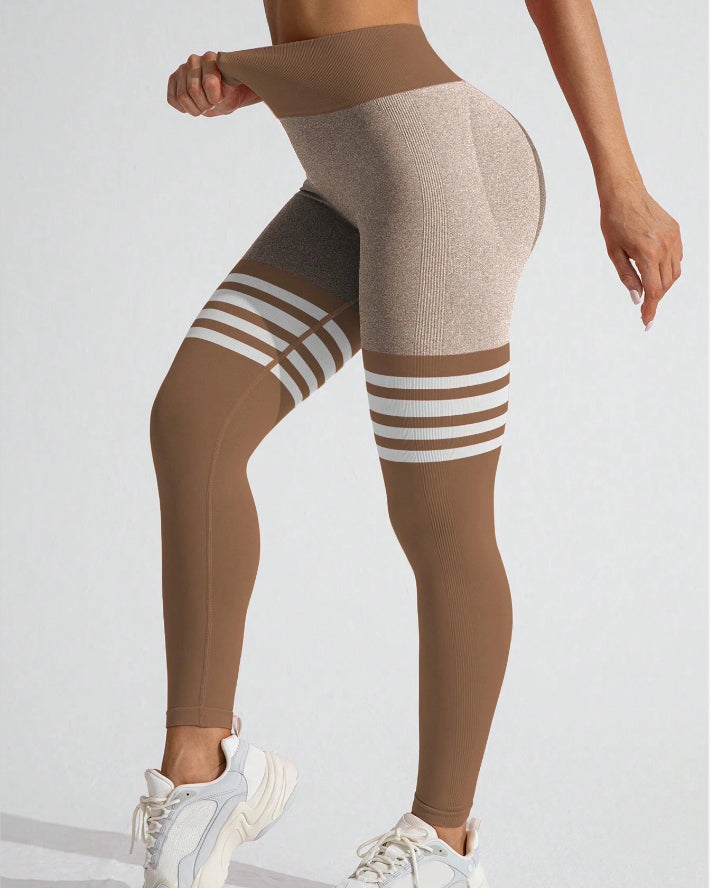 High Waist Back V Butt Lifting Fitness Striped Yoga Leggings
