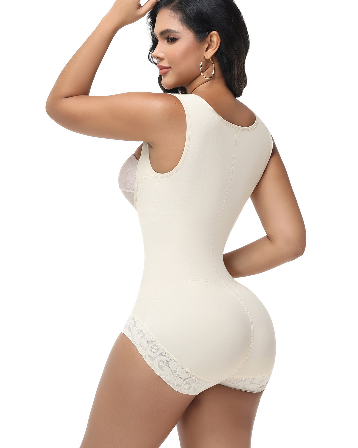 Short One-Piece Eye N Hook Shapewear With Wide Straps Tummy Control Fajas Butt-Lifting Slimming Bodysuit