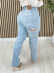 High Waisted Tummy Control Ripped Flared Jeans