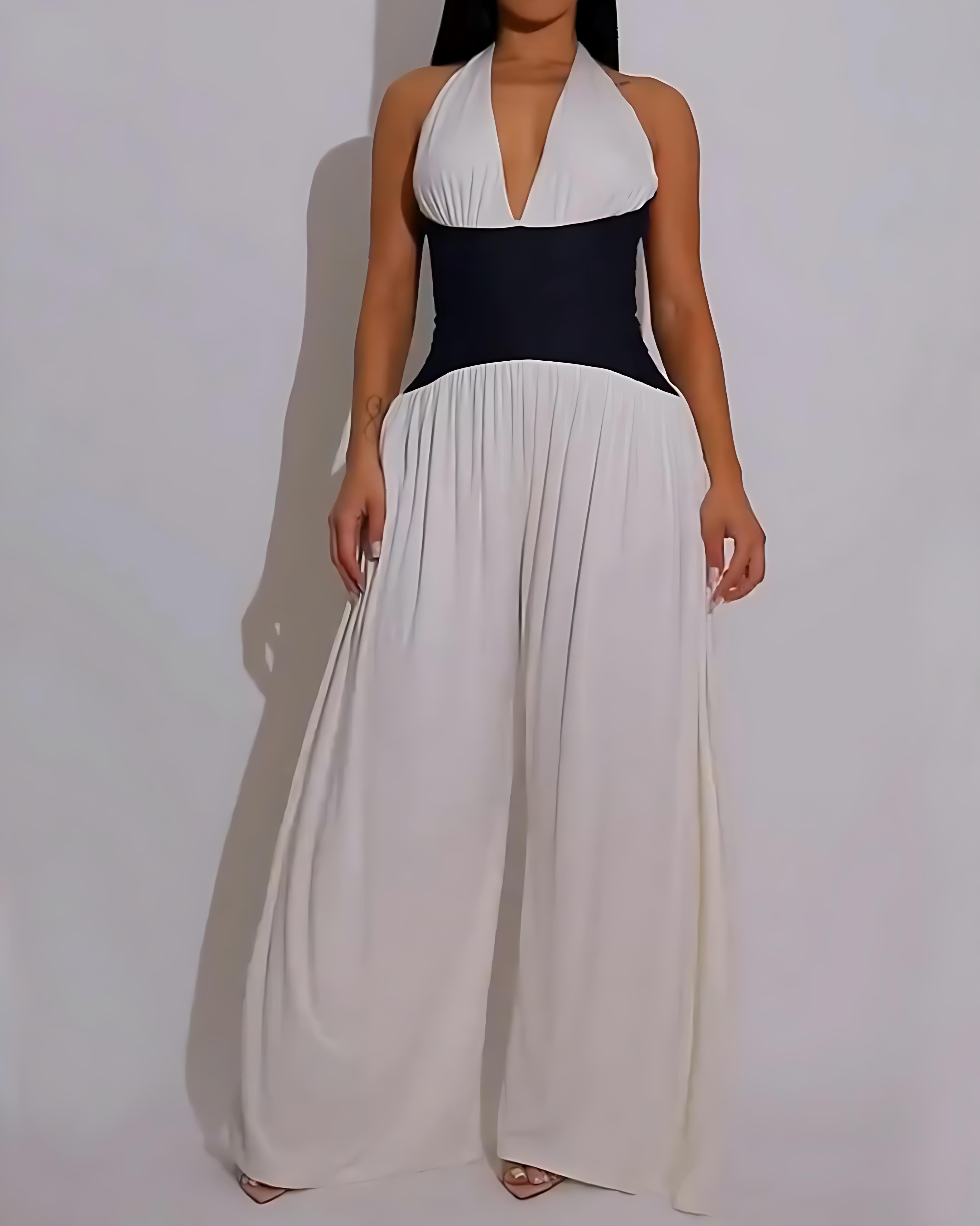 Fashion Halter Neck Waist Wide Leg Jumpsuit