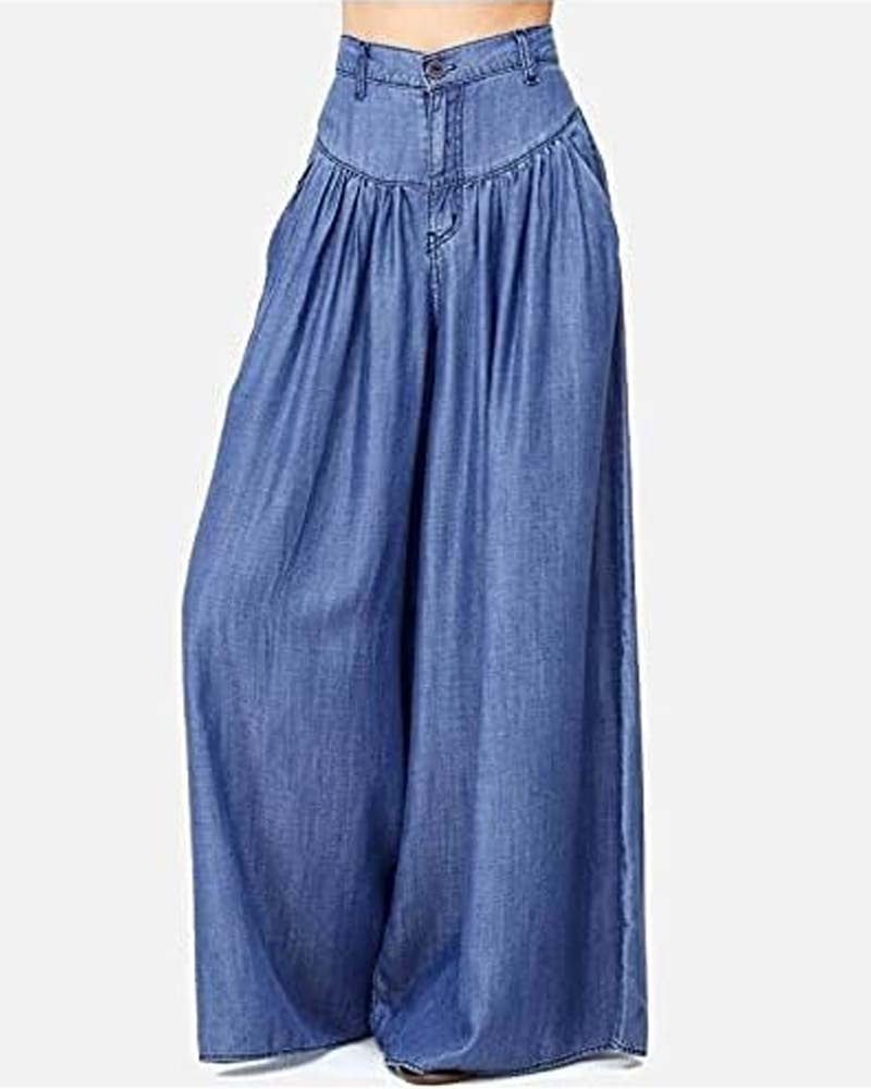Solid Color Long Wide Leg Flared Pants