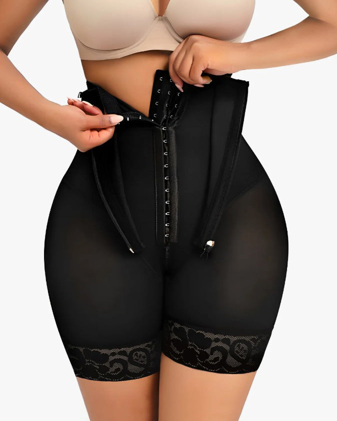 Double-Layer Tummy Control Lace Trim Mesh Shaping Shorts