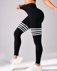 High Waist Back V Butt Lifting Fitness Striped Yoga Leggings