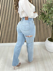 High Waisted Tummy Control Ripped Flared Jeans