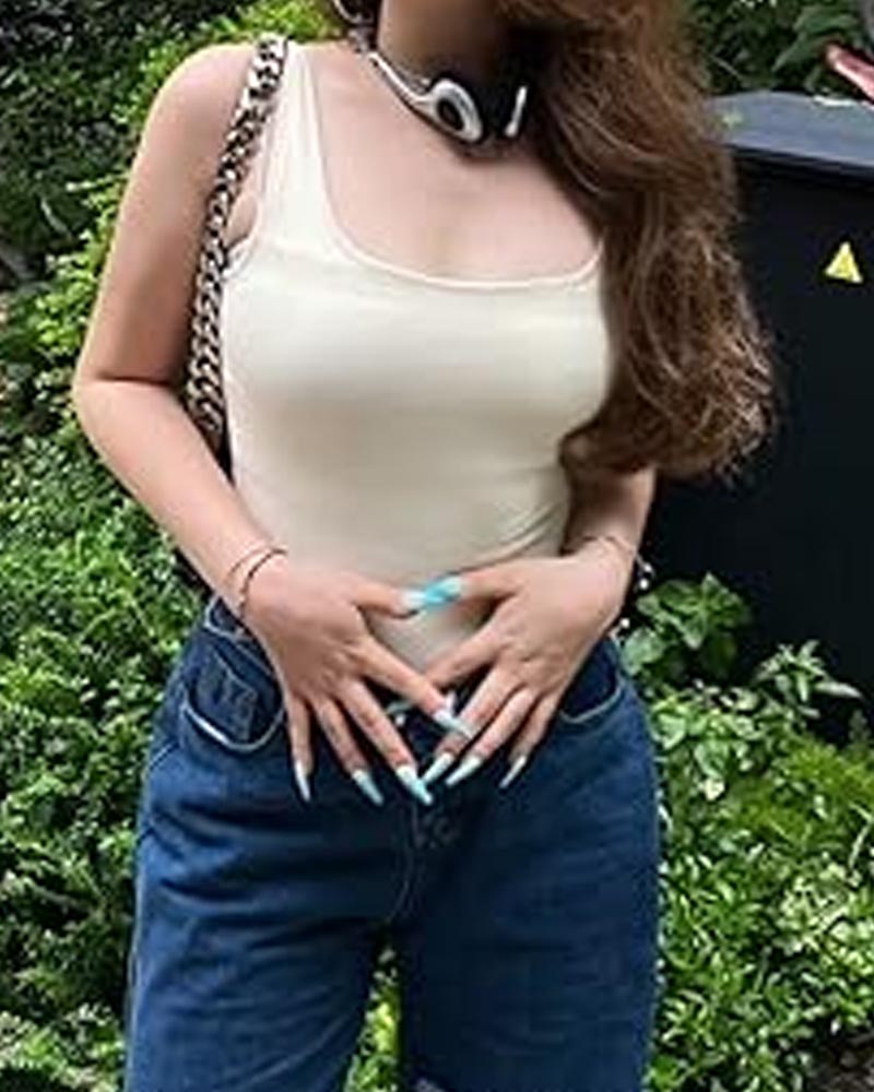 Bodysuits Ribbed Square Neck Sleeveless Tank Tops Bodysuits