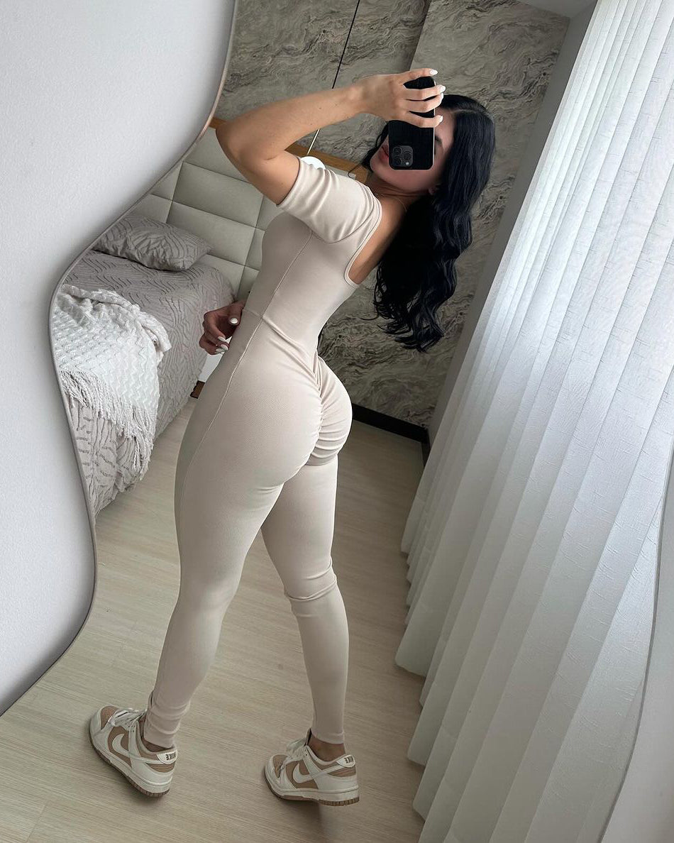 Lucky One Piece Seamless Yoga Jumpsuit with Short Sleeve