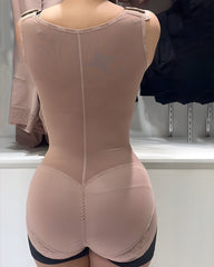 Short One-Piece Eye N Hook Shapewear With Wide Straps Tummy Control Fajas Butt-Lifting Slimming Bodysuit