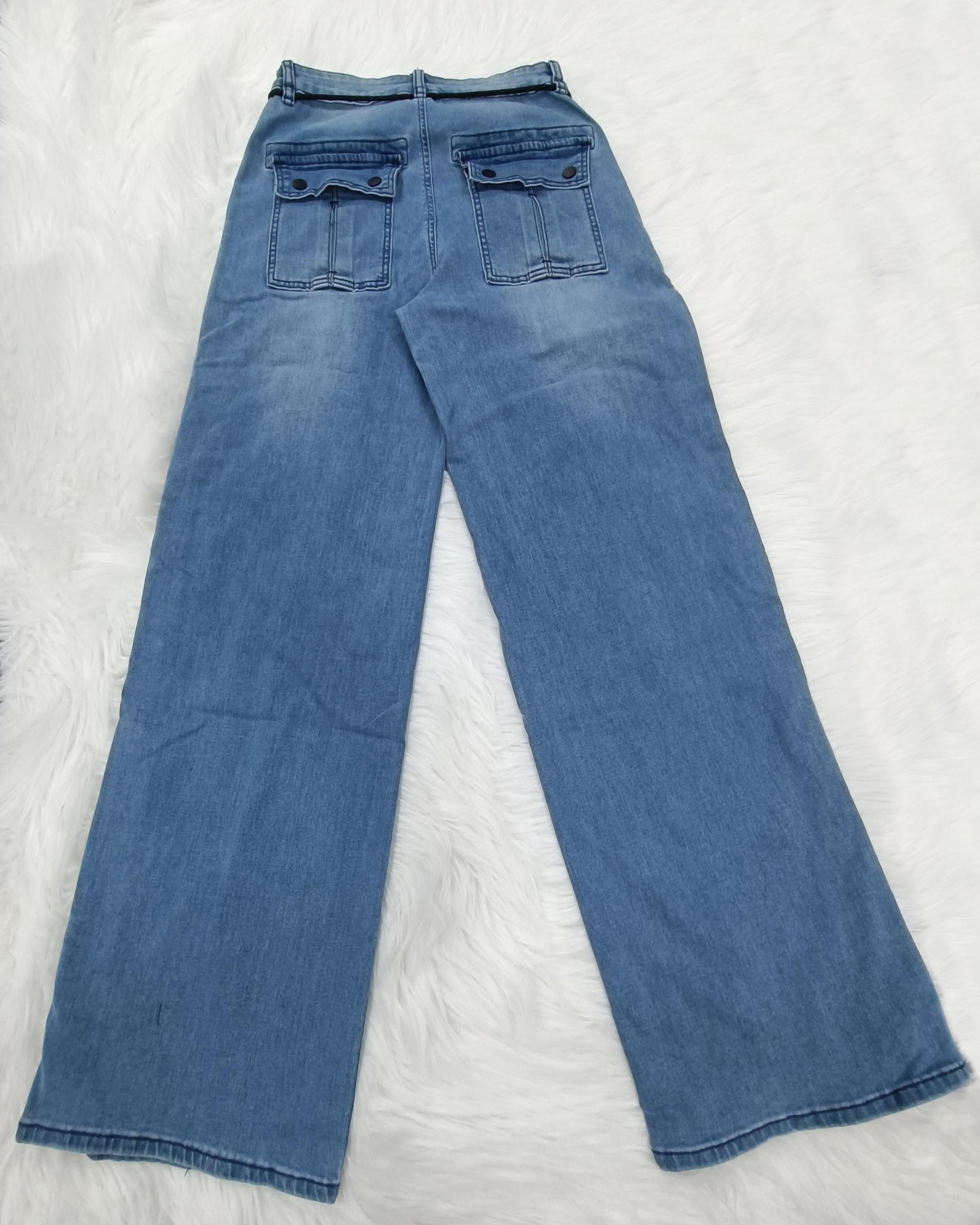 Straight Leg Wide Legs High Waist Baggy Snap Button Side Jeans