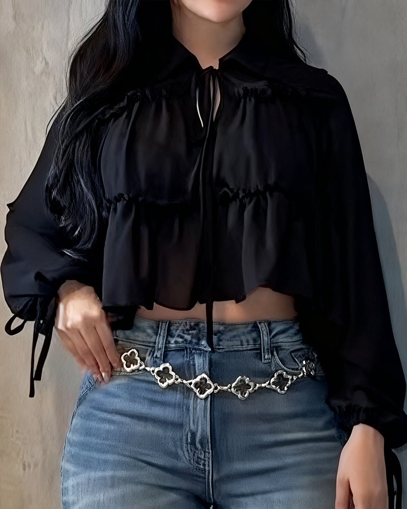 Chiffon Ruffle Long Sleeve Shirt