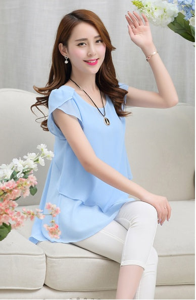 Blouse Loose Shirt O-Neck Chiffon Blouse Female Short Sleeve Blouse Plus Size 5XL Shirts Tops