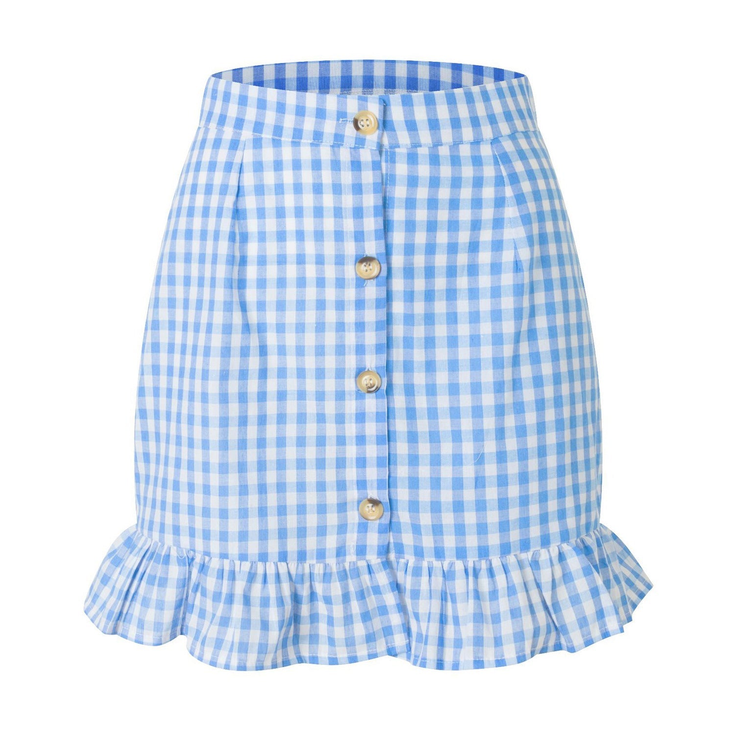Plaid Lotus Leaf Skirt High Waist