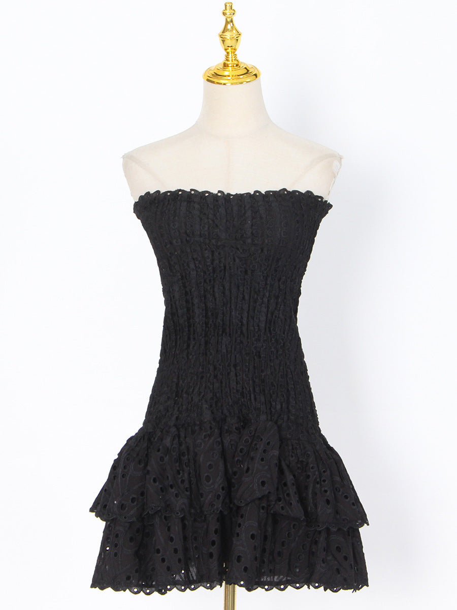 Y2K Tube Top Pleated Mini Dress â€?INS Printed A-Line Beach Party Dress for Women