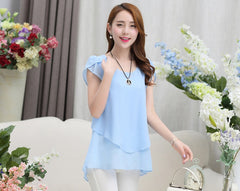 Blouse Loose Shirt O-Neck Chiffon Blouse Female Short Sleeve Blouse Plus Size 5XL Shirts Tops