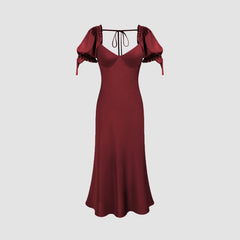 Waist Fishtail Skirt Party Party Satin Satin Red Dress