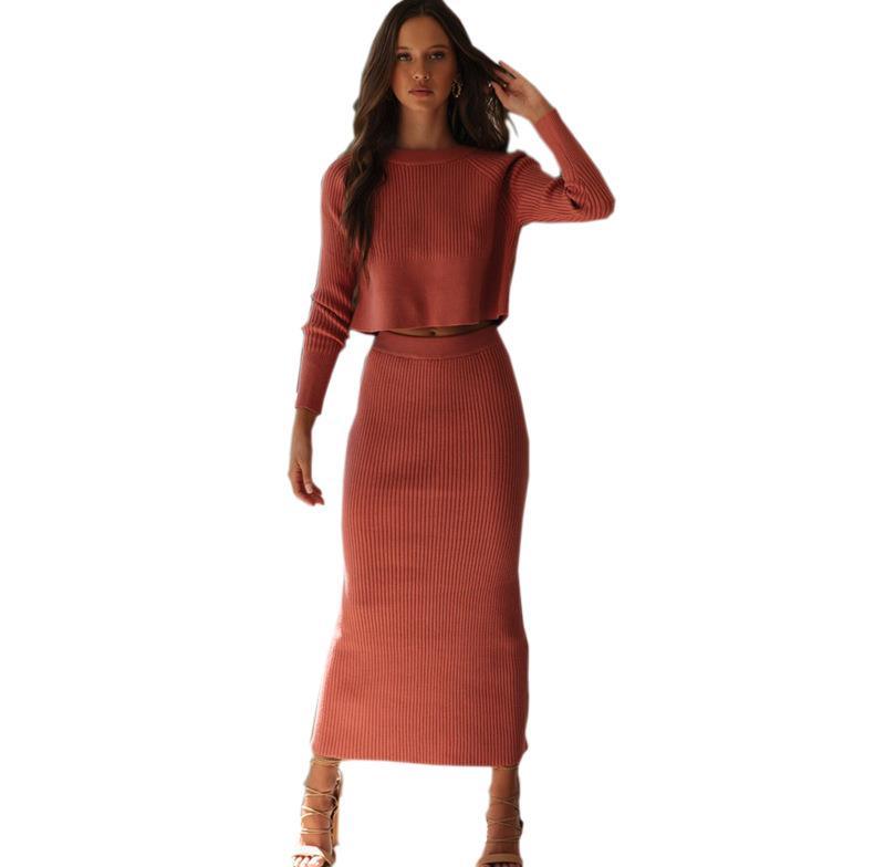 Knitting color sweater dress split skirts