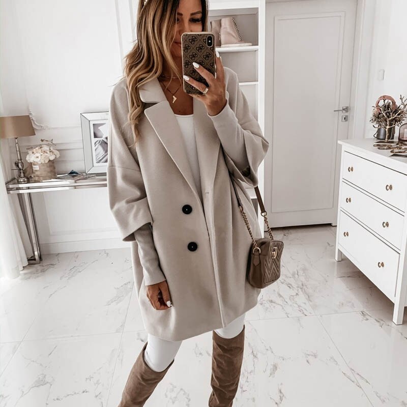 Coats 2XL Plus Long Wool Size Warm Elegant Vintage Coat khaki Jacket