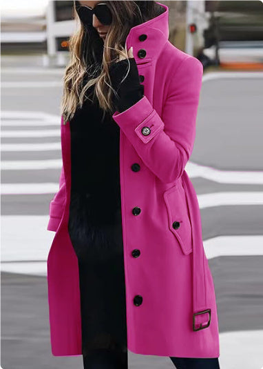 Woolen Coat Slim Fit Cardigan Large Coat Long Sleeve Single Breasted Stand Collar Woolen Coat