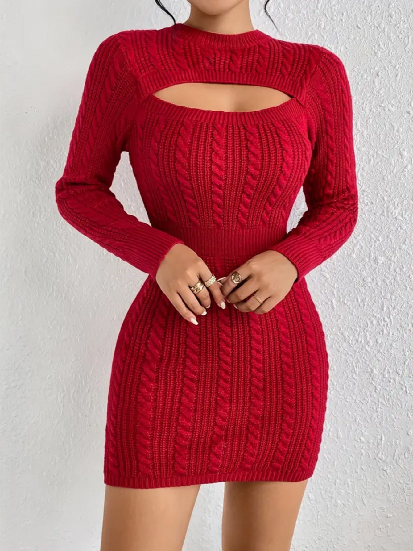 Hollow-out Cinched Clothing Package Hip Sweater Dress