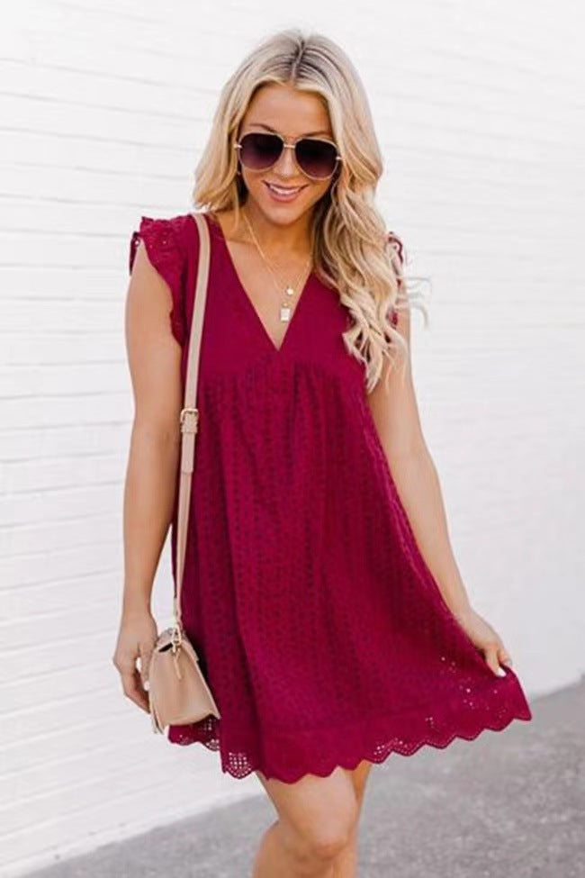 Lace Jacquard Hollow V-neck Dress