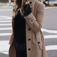 Woolen Coat Slim Fit Cardigan Large Coat Long Sleeve Single Breasted Stand Collar Woolen Coat