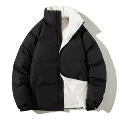 Couples Stand-up Collar Coat With Pockets Warm Plush Thickened Jacket For Men Loose Outwear Top Clothing