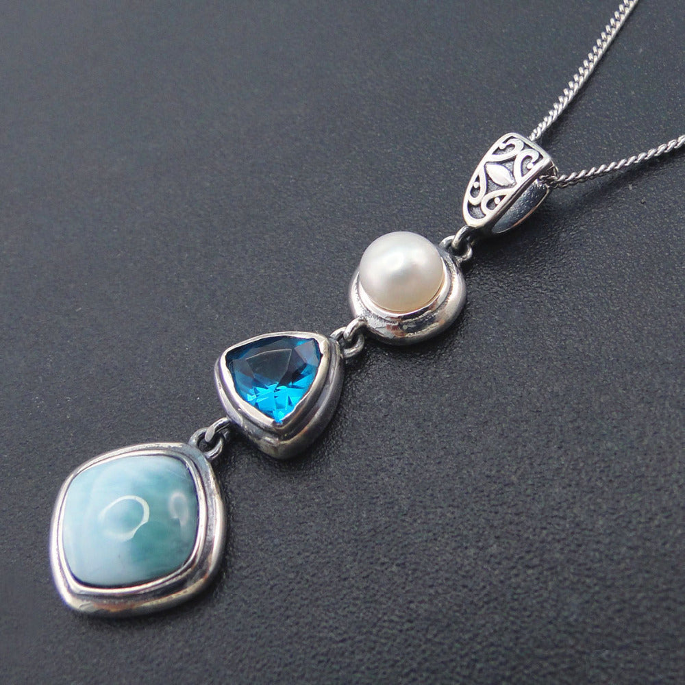 Natural sea vein gemstone pearl necklace