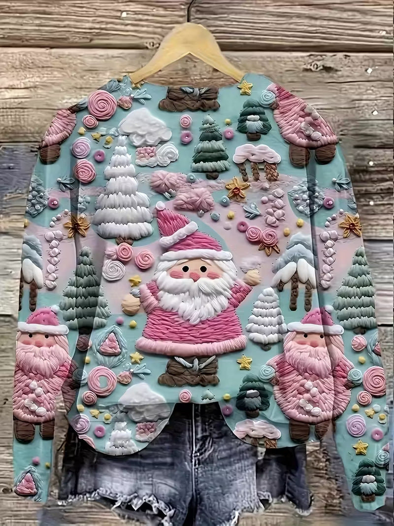 Pullover Christmas Pattern Round Neck Sweatshirt