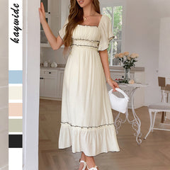 Leisure Vacation Style Stringy Selvedge Short Sleeve Dress