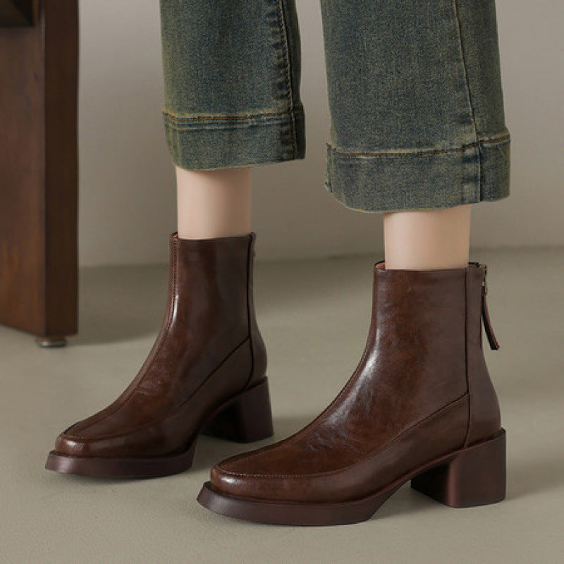 Womens Genuine Leather High-Heel Ankle Boots Fall Style For Seasons