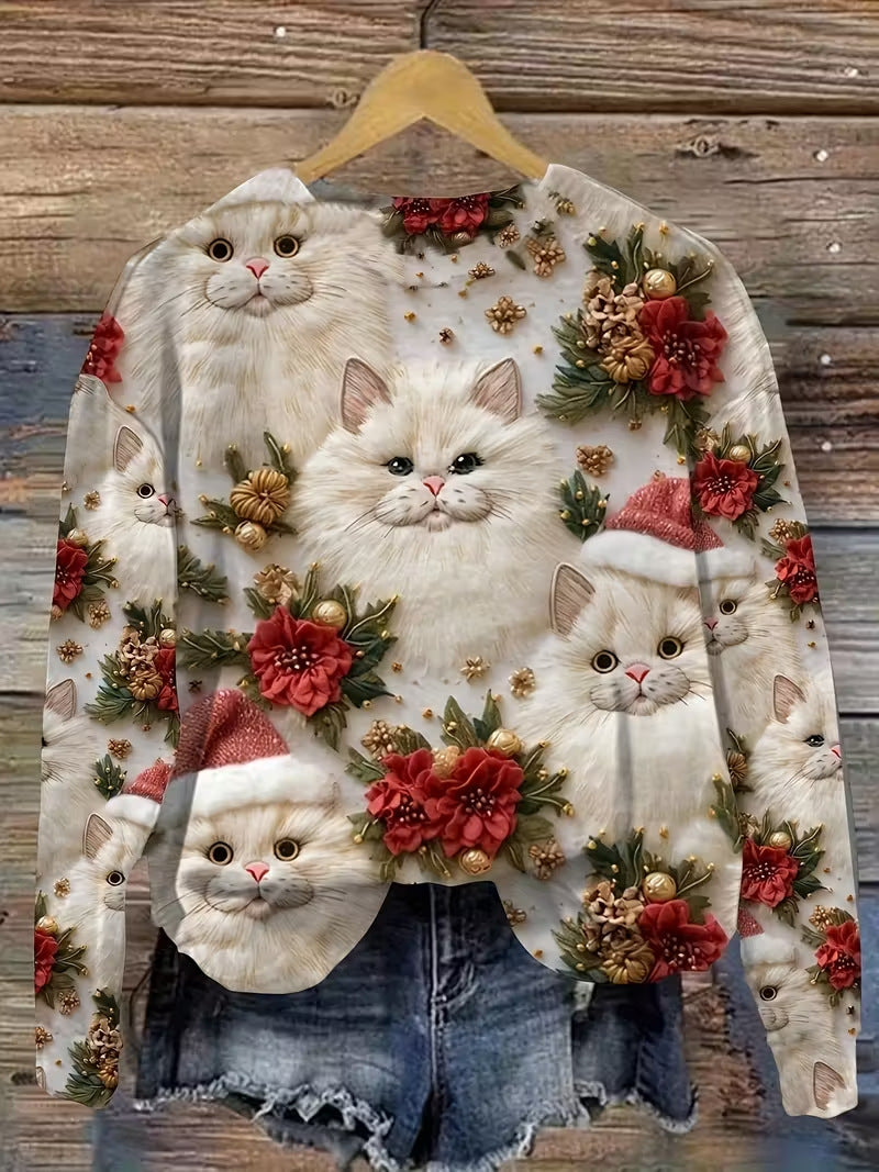 Pullover Christmas Pattern Round Neck Sweatshirt