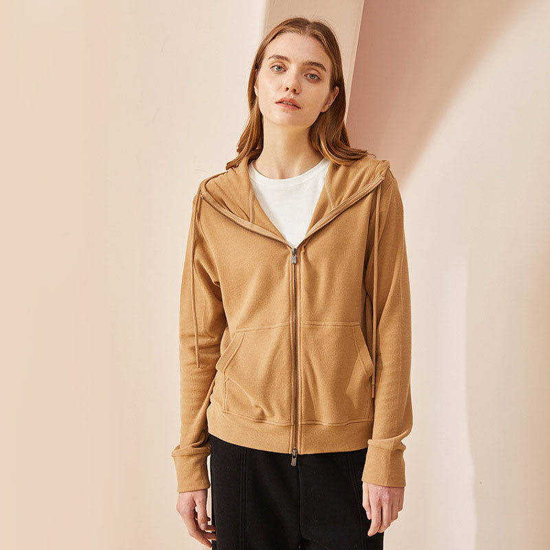 Fall Coat Double Zipper Hooded Long Sleeve Warm Cardigan Women