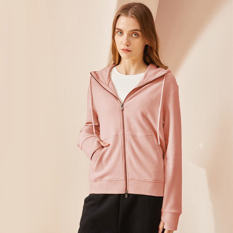 Fall Coat Double Zipper Hooded Long Sleeve Warm Cardigan Women