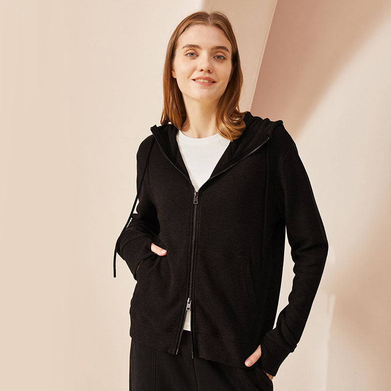Fall Coat Double Zipper Hooded Long Sleeve Warm Cardigan Women