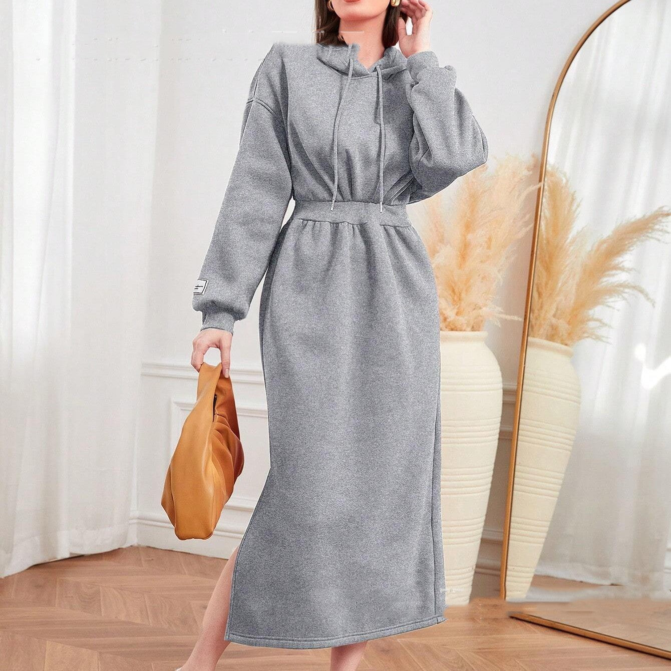 Slit Drawstring Mid-length Sweater Dress