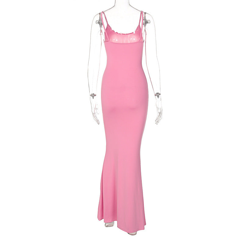 Spaghetti Strap Long Dress Slim Skinny Bodycon Party Club Suspender Casual Street Dresses